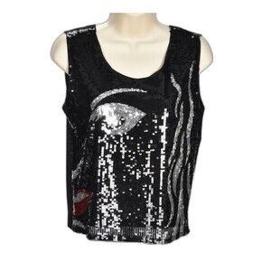 VTG Y2K Gardy Sequin Face Fully Lined Tank Top Size S